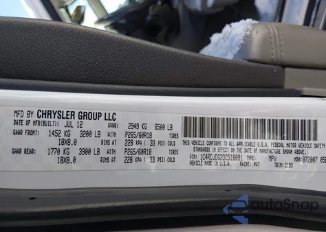 2013 Dodge Durango Crew z USA, uszkodzony, nr VIN 1C4RDJDG2DC518091